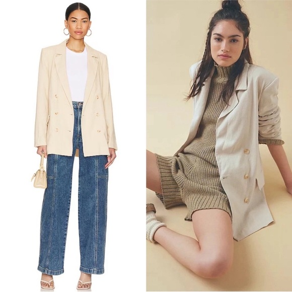 Free People  Tie Waist Linen Blend Blazer Size Medium Cream NWT - Picture 2 of 6